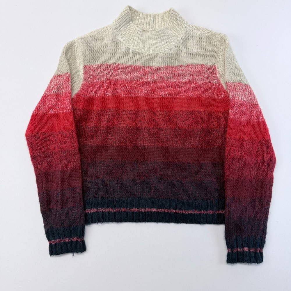 American Eagle Ombre Mock Neck Sweater Red Cream Navy Marled Knit Womens Medium